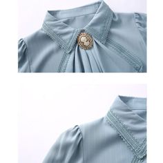 Audrey Vintage-style Cameo Blouse Elegant Long Sleeve Light Blue Blouse, Elegant Light Blue Long Sleeve Blouse, Elegant Light Blue Buttoned Blouse, Elegant Light Blue Blouse With Buttons, Elegant Light Blue Office Blouse, Elegant Light Blue Puff Sleeve Tops, Elegant Long Sleeve Tops For Vintage Fashion, Dresses Fairy, Witchcore Aesthetic