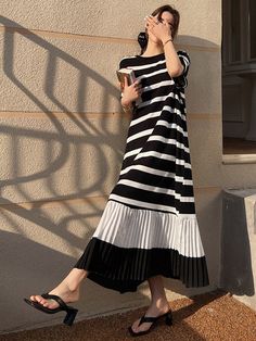 Sku CY-!86679 Material >80%Cotton Style Loose , Short Sleeves Feature Pleated , Striped Neckline Round-neck Occasion Urban , Stylish Selection Seasons Summer Type Midi Dresses Color STRIPE,BLACK Size L,XL,2XL,3XL Please consult the size chart we provide for this item's measurements to help you decide which size to buy.Please note: There may be 1-3cm differ due to manual measurement.CMINCH Bust Shoulder Sleeve Length L 108 41 23 120 XL 114 42 23 120 2XL 120 43 23 120 3XL 126 44 23 120 Model's inf Pleated Striped Dresses For Spring, Summer Striped Pleated Dress, Black Vertical Stripes Summer Dress, Black Summer Dress With Striped Hem, Black Casual Dress With Striped Hem, Casual Black Dress With Striped Hem, Black Short Sleeve Dresses With Vertical Stripes, Black Short Sleeve Dress With Vertical Stripes, Black Dress With Vertical Stripes And Short Sleeves