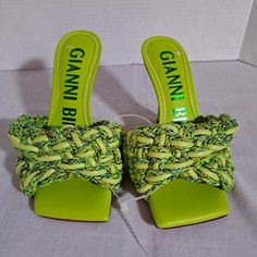 Gianni Bini Green Bibby Woven Leather Corded, Square Toe Sandal.Leather Upper, Size 5. Nwob. Green Square Toe Sandals For Spring, Casual Green Square Toe Sandals, Green Closed Toe Heels For Vacation, Green Synthetic Sandals With Square Toe, Green Square Toe Sandals For Party, Green Synthetic Square Toe Sandals, Green Square Toe Synthetic Sandals, Green Open Heel Vacation Heels, Green Heels With Heel Strap For Beach