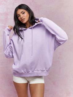 Mauve Purple Casual Collar Long Sleeve Knitted Fabric Plain Pullovers Embellished Slight Stretch  Women Clothing Mauve Purple, Women Sweatshirts, Oversized Hoodie, Oversize Hoodie, Long Sleeve Knit, Hoodie Sweatshirt, Online Clothing, Drop Shoulder, Women Clothing