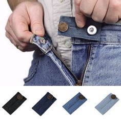 a man is opening his jeans pocket with several different colored buttons on the front and back