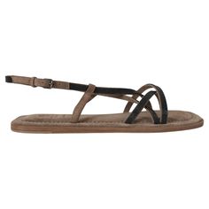 These 100% authentic Brunello Cucinelli New Ice flat sandals are crafted from taupe suede and feature elegant straps adorned with dark grey Monili beads. The design includes ankle straps with silver-tone metal buckles and leather soles with rubber pad inlays for added comfort and grip. These sandals perfectly blend luxury and sophistication, making them a versatile choice for any occasion. Brand new - no box or dust bags. 2023 Spring/Summer Measurements Imprinted Size 38.5 Shoe Size 38.5 Inside Sole 25.5cm (9.9in) Width 8cm (3.1in) All our listings include only the listed item unless otherwise specified in the description above Manolo Blahnik Red, Black Clogs, Knee Length Boots, Crocodile Leather, Jimmy Choo Shoes, Clogs Shoes, Gucci Black, Ankle Straps, Braided Leather