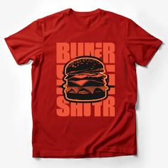 Classic Burger Graphic T-Shirt, Bold Red Foodie Tee, Unisex Burger Lovers Shirt, Casual Streetwear Male T-Shirt Custom graphic T-Shirt.Customize your color Red Screen Print Shirt For Streetwear, Red Slogan Short Sleeve Shirt, Red Short Sleeve T-shirt With Text Print, Red Short Sleeve Shirt With Text Print, Red Short Sleeve Shirt With Slogan, Red Slogan Crew Neck Shirt, Red Slogan Graphic Tee, Red Crew Neck T-shirt With Letter Print, Red Crew Neck Shirt With Letter Print