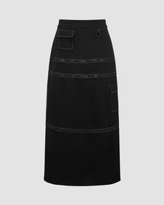 Details: Long cargo skirt with stripes designBottom Length: LongMaterials:95% Polyester + 5% Spandex High-waist Black Cargo Skirt For Work, Black High-waist Cargo Skirt For Work, High Waist Black Cargo Skirt For Work, Black High Waist Cargo Skirt For Work, Workwear Cargo Midi Skirt With Lining, Black Workwear Skirt With Cargo Pockets, Relaxed Work Skirt With Multiple Pockets, Utility Style Black Skirt With Cargo Pockets, Utility Black Skirt With Side Pockets