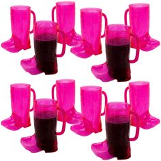 a set of six pink plastic cups sitting next to each other