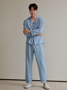 Composition : 100% polyesterColor : Blue_95, Blue_100, Blue_105Country of Origin : Republic of Korea Blue Cotton Sleepwear, Blue Sleepwear For Spring Loungewear, Spring Blue Sleepwear For Loungewear, Blue Spring Sleepwear For Loungewear, Blue Spring Sleepwear For Lounging, Blue Cotton Sleepwear For Pajama Party, Blue Long Pants Sleepwear For Loungewear, Blue Sleepwear Long Pants For Loungewear, Casual Light Blue Sets With Pockets