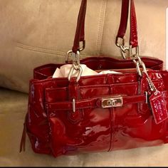 It Is Like A New! Red Shoulder Bag With Silver-tone Hardware For Shopping, Elegant Red Bags With Silver-tone Hardware, Red Coach Shoulder Bag With Branded Hardware, Coach Red Shoulder Bag With Branded Hardware, Trendy Stuff, Dr Wardrobe, Accessories Bags Shoes, Red Purses, Pretty Bags