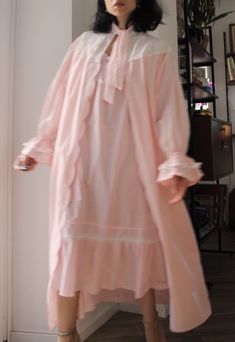 Sweet vintage 50s night set, night gown and dressing gown. Pink cotton and white lace. Tailored. Excellent vintage conditions. Best fit size 8 and 10 uk. Vintage Pink Sleepwear, Pink Ruffled Nightgown For Pajama Party, Vintage Nightgown With Ruffles For Loungewear, Vintage Ruffled Nightgown For Loungewear, Pink Ruffled Nightgown For Bedtime, Vintage Ruffled Nightgown For Sleepovers, Pink Vintage Sleepwear, Vintage Pink Sleepwear For Pajama Party, Vintage Pink Sleepwear For Bedtime