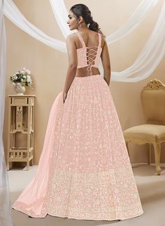 How to Style a Lehenga for Different Types of Events Embroidered Lehenga, Georgette Fabric, Peach Color, Lehenga Choli, How To Style, Different Types, Baby Pink, Lehenga, High Fashion