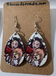 Sublimation earrings, teardrop shape about 1.5 in x 1 in + hook and clear backing. Double sided! Based on Art by Blanca Estrada. Popular Anime Characters that love blood.  **Picture may vary a bit per earring. Made to Order. please allow a few days for production. MADE OFF A PHOTO OF A DIGITAL DRAWING. Anime Blood, Sublimation Earrings, Girl Earrings, Lover Girl, Anime Clothing, Earrings Teardrop, Women Earrings, Popular Anime, Girls Earrings