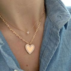 The Diamond Baby Heart Necklace is a pavé version of our classic heart-shaped motif. With .05 carats of diamonds on a dainty chain, there's a whole lot to love about this small style. Baby Heart, Diamond Heart Necklace, Heart Necklace Diamond, Dainty Chain, Mini Heart, Gold Sparkle, Elegant Jewelry, Diamond Heart, Heart Necklace