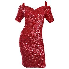 Sexy vintage 1990s LILLIE RUBIN lipstick red sequin jersey bodycon dress! Features thousands of hand-sewn sequins throughout the entire dress. Sits off the shoulder, with red straps sitting on top of the shoulder. Hidden zipper up the back with hook-and-eye closure. Stretches to fit, and hugs the body in allot he right places! A true head turner that looks amazing on! Great alone or belted. In great condition. Made in USA. Approximately Size Medium - Large (lots of stretch) Measurements: 34-42 i Sequined Bodycon Dress For Club And Holiday, Sequined Mini Dress For Red Carpet Holiday Events, Sequined Mini Dress For Red Carpet Events, Red Fitted Dress With Contrast Sequin, Holiday Red Carpet Mini Dress With Sequins, Holiday Sequin Mini Dress For Red Carpet, Fitted Sequin Dress For Christmas, Red Fitted Sequin Dress Glamorous Style, Glamorous Fitted Red Sequin Dress