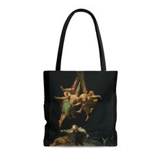 "Introducing our Flight of the Witches by Francisco de Goya (1798) Tote Bag, a captivating blend of artistry and functionality. This tote bag features a reproduction of the renowned painting by Francisco de Goya, depicting a mesmerizing scene of witches taking to the night sky. Embrace the spirit of art as you carry this unique tote bag, showcasing Goya's iconic work on a durable and spacious canvas. The vibrant colors and intricate details of the painting come to life, making a bold statement w Artwork Tote Bag For Artistic Expression, Artwork Tote Bags As Gift, Artistic Satchel Shoulder Bag, Artwork Tote Bag As A Gift, Artistic Rectangular Shoulder Bag With Artwork, Artistic Rectangular Shoulder Bag With Removable Pouch, Unique Tote Bag, The Witches, Bags Aesthetic