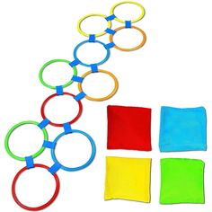 a group of different colored pieces of paper next to each other with circles on them