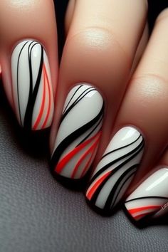 #StripedNails #NailArt #NailDesign #StripesOnNails #BoldNails #ChicNailArt #CreativeNails #NailInspo #FashionNails #StripedManicure Black And White Nail Art, Nail Designs Spring, Stylish Nails, Spring Nails, Nail Designs