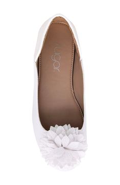 A big flower blossom tops the toe of a versatile ballet flat with kid-approved charm. Synthetic upper, lining and sole Imported White Synthetic Ballet Flats For Spring, Spring White Synthetic Ballet Flats, Festival Must Haves, Vince Camuto Handbags, Ballet Kids, Sugar Sugar, Marc Jacobs Bag, Winter Snow Boots, Boot Accessories