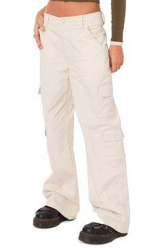 Keep your casual look on point with these classic wide-leg cargo pants in lightweight cotton twill. 100% cotton Machine wash, tumble dry Imported Cherry Drop Earrings, Pants Pocket, Claw Hair Clips, Swimwear Dress, One Shoulder Tops, Casual Look, Look On, Pocket Detail, S Models