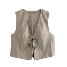 Lasaky - Slim-Fit Vest with Belt, Solid Color Beaded Embellishment, Sleeveless Open Cardigan Vest Style Women, Khaki Vest, Chic Tank Tops, Waistcoat Woman, Woman Vest, Summer Vest, Vest And Tie, Winter Vest, Belted Cardigan