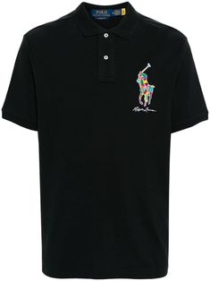 black/multicolour cotton polo collar signature Polo Pony motif short sleeves straight hem Polo Pony, Cotton Polo Shirt, Camisa Polo, Cotton Polo, Ralph Lauren Polo, Polo Collar, Size Clothing, Cotton Shirt, Polo Ralph