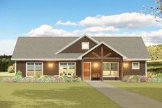 this is a computer rendering of the front elevation of these ranch homeplans plans