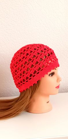 "Women's Crochet Summer boho Girls summer hat red summer skull hat 100% cotton tams hat Womens Summer Cotton beret Ladies lace summer hat READY TO SHIP This women's summer hat is crochet in beautiful red colour and it is made of mercerized 100% cotton yarn, so this summer hat will keep you always trendy this season. Size will fit women's heads with a 58-59 cm/ 23\" head circumference. This hat is mashine washable (60oC) and dry it flat. All items from MaijaAccessories are made and maintained in a 100% smoke-free environment.  Because of different monitors and screen resolutions, color may look different on the screen than in reality. Other items in my shop can be viewed at https://www.etsy.com/shop/MaijaAccessories?ref=search_shop_redirect Thank you for visiting and supporting my Etsy stor Summer Hat With Crochet Lace, Red Crochet Hat For Spring, Fitted Crochet Beanie For Beach, Red Brimmed Crochet Hat For Summer, Red Brimmed Crochet Hat For Spring, Red One-size Crochet Hat For Beach, Red Crochet Hat For Beach, One Size Red Crochet Hat For Spring, Red Bohemian Crochet Hat For Spring