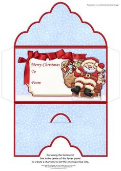 a christmas card with santa claus holding a gift bag and a sign that says merry christmas from