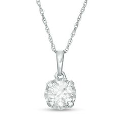 Make any occasion special with this diamond solitaire pendant. Crafted in cool 10K white gold, this petite style features a single shimmering 1/2 ct. diamond artfully set to enhance size and sparkle. Buffed to a brilliant luster, this pendant suspends along an 18.0-inch rope chain that secures with a spring-ring clasp. White Diamond Necklace With Single Round Stone, White Solitaire Diamond Necklace In Platinum, White Platinum Solitaire Diamond Necklace, White Solitaire Cubic Zirconia Diamond Necklace, Fine Jewelry White Solitaire Diamond Necklace, White Solitaire Diamond Necklace Fine Jewelry, White Solitaire Diamond Necklace, White Solitaire Necklace For Formal Occasions, Anniversary White Solitaire Diamond Necklace