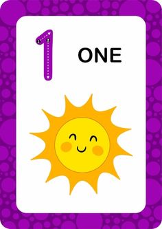 a purple and white sign with a smiling sun on it's face, the number one