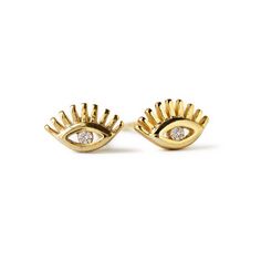 description This Hamsa Eye stud is lightweight and on-trend. Decorated with gorgeous pavé crystals and set in Gold Vermeil this earring is a go-to accessory for your everyday look. end description materials Available in: Gold Vermeil Cubic Zirconia pave crystals Hypoallergenic post end materials details Height: 0.25in (6mm) x Width: 0.3in (8mm) end details sku #E417 end sku Earrings Cartilage, Contemporary Earrings, Earring Ideas, Dainty Studs, Tiny Studs, Earrings Diamond, Gold Stud Earrings, Chain Anklet, Gold Stud