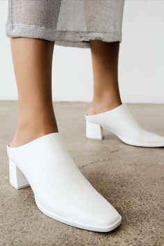 Craftsmanship at Its Best: Jolene's Nappa Leather and Thick Welt Slip On Mules, 2 Inch Heels, Nappa Leather, Shoe Game, Step Up, Leather Heels, Mule, White Leather, Bootie