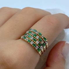 Emerald Ring Vintage - Green Emerald Ring - Yellow Gold Ring - 14k Emerald Ring - Statement Ring - Wire Gold Ring - Harem Ring -Turkish Ring *100% naturel emerald *14k-18k solid gold *solid gold (NOT plated) *gemstone: 2.25 mm. *stone shape: round *stones emerald: 16 pcs. *stones zircon: 16 pcs. *emerald-zircon Luxury Emerald Stackable Rings For May Birthstone, Stackable Green Diamond Ring In 14k Gold, Green Diamond Stackable Rings Fine Jewelry, 14k Gold Green Half Eternity Jewelry, Green 14k Gold Half Eternity Jewelry, Luxury Green Emerald Stackable Ring, Luxury Stackable Emerald Ring, Luxury Green Half Eternity Ring, Green Diamond Stackable Ring