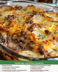 a close up of a casserole dish with meat and cheese