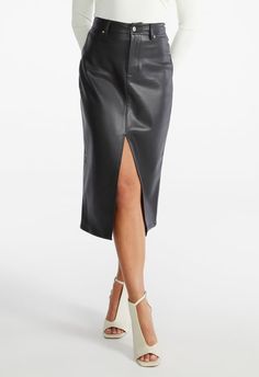 Faux Leather Midi Skirt Faux Leather Midi Skirt, Leather Midi Skirt, Black Caviar, Female Fashion, Shoe Dazzle, Midi Skirt, Party Dress, Fashion Clothing, Perfect Fit