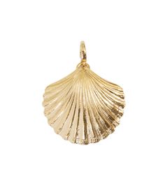 a gold shell charm on a white background