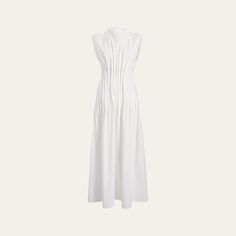 Khaite "Wes" dress featuring pleated darts High neckline; button/keyhole back Sleeveless A-line silhouette Full length Button back closure Cotton Made in Italy Pleated A-line Sleeveless Dress For Daywear, White A-line Sleeveless Dress With Pleated Bodice, Sleeveless Maxi Dress With Pleated Waist And Fitted Bodice, Elegant Sleeveless Maxi Dress With Gathered Neckline, Sleeveless Pleated Dress With Fitted Bodice, White Sleeveless A-line Dress With Pleated Bodice, A-line Pleated Sleeveless Dress For Daywear, Formal Sleeveless Pleated Dress With Fitted Bodice, A-line Dress With Pleated Bodice For Daywear