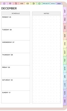 the printable calendar for december is shown in pastel colors and includes numbers, dates, and symbols