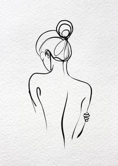 a drawing of a woman's back, with her hair in a bunt