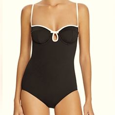 Kate Spade York Black Plage Du Midi One Piece Underwire Swimsuit Nwt Elegant Swimwear With Built-in Bra For Beach, Chic Swimwear With Adjustable Straps, Chic Underwire Swimwear For The Beach, Chic Swimwear With Built-in Bra For Pool, Chic Underwire Swimwear For Poolside, Chic Underwire Swimwear For Vacation, Elegant Black Swimwear For Beach Party, Chic Lined Swimwear For Pool, Elegant Underwire Swimwear For Vacation