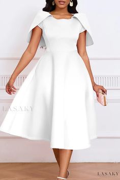 Lasaky - Exquisite Patchwork A-Line Dress with Zipper Closure and O-Neck Design Elegant White Dresses With Zipper Closure, Elegant White Dress With Zipper Closure, Cut Clothes, Bright Fashion, A Line Dresses, Home Dress, Two Piece Outfit, Plus Size Tops, Neck Designs