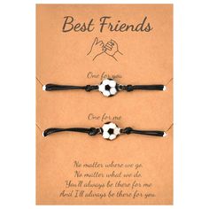 two bracelets that say best friends one for me and the other for me with soccer balls on them