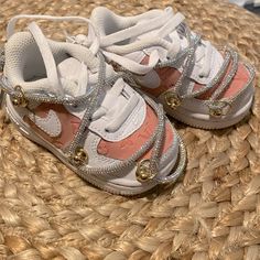 Adorable Custom Shoes For The Little Diva In Your Life! New Without Tags Or Box. Missing Lace Caps On Glitter Laces As Shown In Photo. Please Message With Any Questions Nike Shoes Custom, Af 1, Custom Nike, Shoes Custom, Lace Caps, Custom Nikes, Diy Shoes, Kids Nike, Custom Shoes