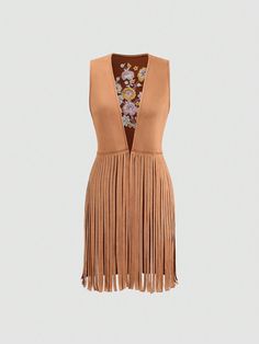 Women's Solid Color Floral Embroidery Fringe Hem Sleeveless Jacket Brown Sexy  Sleeveless Fabric Colorblock,Floral,Plants  Slight Stretch  Women Clothing, size features are:Bust: ,Length: ,Sleeve Length: Sleeveless Jacket, Kids Beachwear, Lightweight Jacket, Outerwear Women, Floral Embroidery, Women Clothes Sale, Women Clothing, Fashion Inspiration, Color Blocking