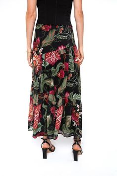 The defining feature of this skirt is its tiered constructionMaterial allow the skirt to drape and move beautifully, providing comfort and a graceful silhouette. Mens Clothing Brands, Denim Sweater, Denim T Shirt, Floral Maxi Skirt, Floral Maxi, Dress Romper, Shirt Accessories, Guest Dresses, Flare Dress