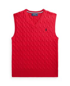 in stock Casual Red V-neck Vest, Knitted Cotton V-neck Top, Classic Cotton V-neck Sweater Vest, Cotton V-neck Sweater Vest For Winter, Red V-neck Sweater Vest For Winter, Red V-neck Cotton Vest, Cotton Cable Knit V-neck Sweater Vest, Red V-neck Sweater Vest For Spring, Red V-neck Knit Sweater Vest