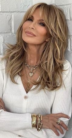 Blond Long Layered Haircuts, Medium Hair Styles With Highlights, Jalo Hairstyles, 2023 Hair For Women, Hair Styles For Women Over 50 Brunette, 2023 Updo Trends Casual, Best Hair Style For Round Face Over 40 Long Hair, Mid Length Hair With Layers Face Frame, Medium Length Hair Styles For Women Over 50 2023