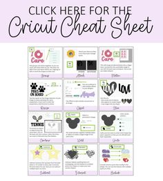 the cricut heat sheet is shown with text that reads, click here for the cricut heat sheet