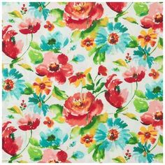 a colorful flower print on white fabric