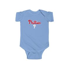 Adorable Fan Gear for Your Little One Introduce your baby to the world of sports with the Philadelphia Phillies Baby Onesie. This cute and comfy onesie is perfect for the littlest Phillies fans. Featuring the iconic Phillies logo and team colors, it’s designed to make your baby stand out as part of the Phillies family from day one. Whether it’s for game day or a casual outing, this onesie is an adorable way to show your family's team pride. Soft, Comfortable, and Baby-Friendly Crafted from ultra-soft, breathable cotton, this baby onesie ensures your little one stays comfortable all day long. The fabric is gentle on sensitive skin, providing the ultimate comfort for your baby. Easy snap closures make diaper changes a breeze, and the durable stitching ensures it stands up to frequent washes. Pre-shrunk Short Sleeve Onesie For Playtime, Casual Short Sleeve Bodysuit For Sports, Casual Short Sleeve Sports Bodysuit, Sporty Cotton Onesie For Playtime, Sporty Onesie With Letter Print For Sports, Casual Cotton Onesie For Sports Events, Casual Sports Onesie With Letter Print, Casual Sports Onesie With Short Sleeves, Casual Short Sleeve Sports Onesie