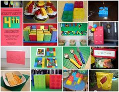 a collage of photos with legos and cupcakes on them, including birthday cakes