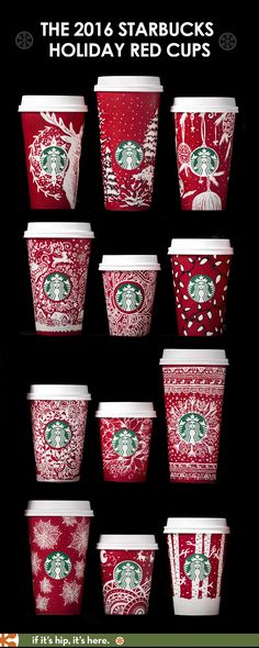 starbucks holiday red cups are shown in this ad for starbucks's holiday coffee cup